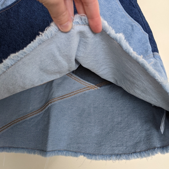 Zara Denim Patchwork Mini Skirt | Blue Jean Skirt - Picture 5 of 10